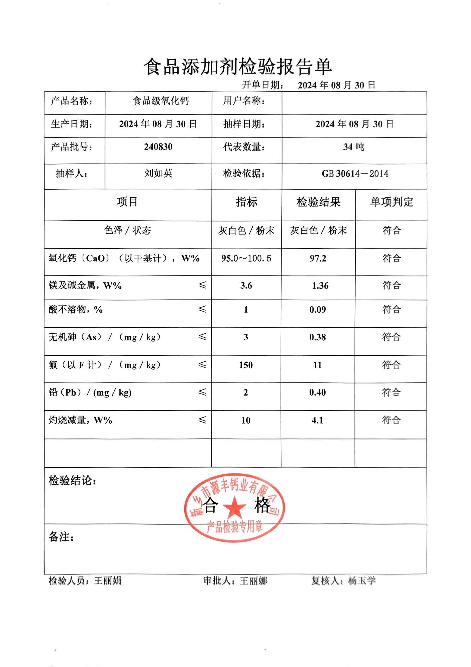 食品級氧化鈣